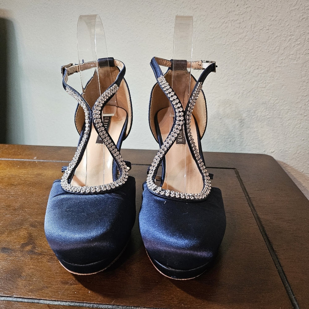 ERIJUNOR Women Comfort Low Heel Closed-Toe Ankle Strap Platform Satin Bridal Sz6 - Picture 3 of 7